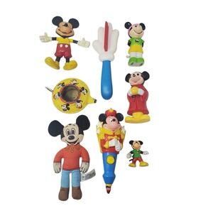 Vintage Disney Mickey Mouse Collection Lot 8 Toys Figures Tin   Plastic Rubber
